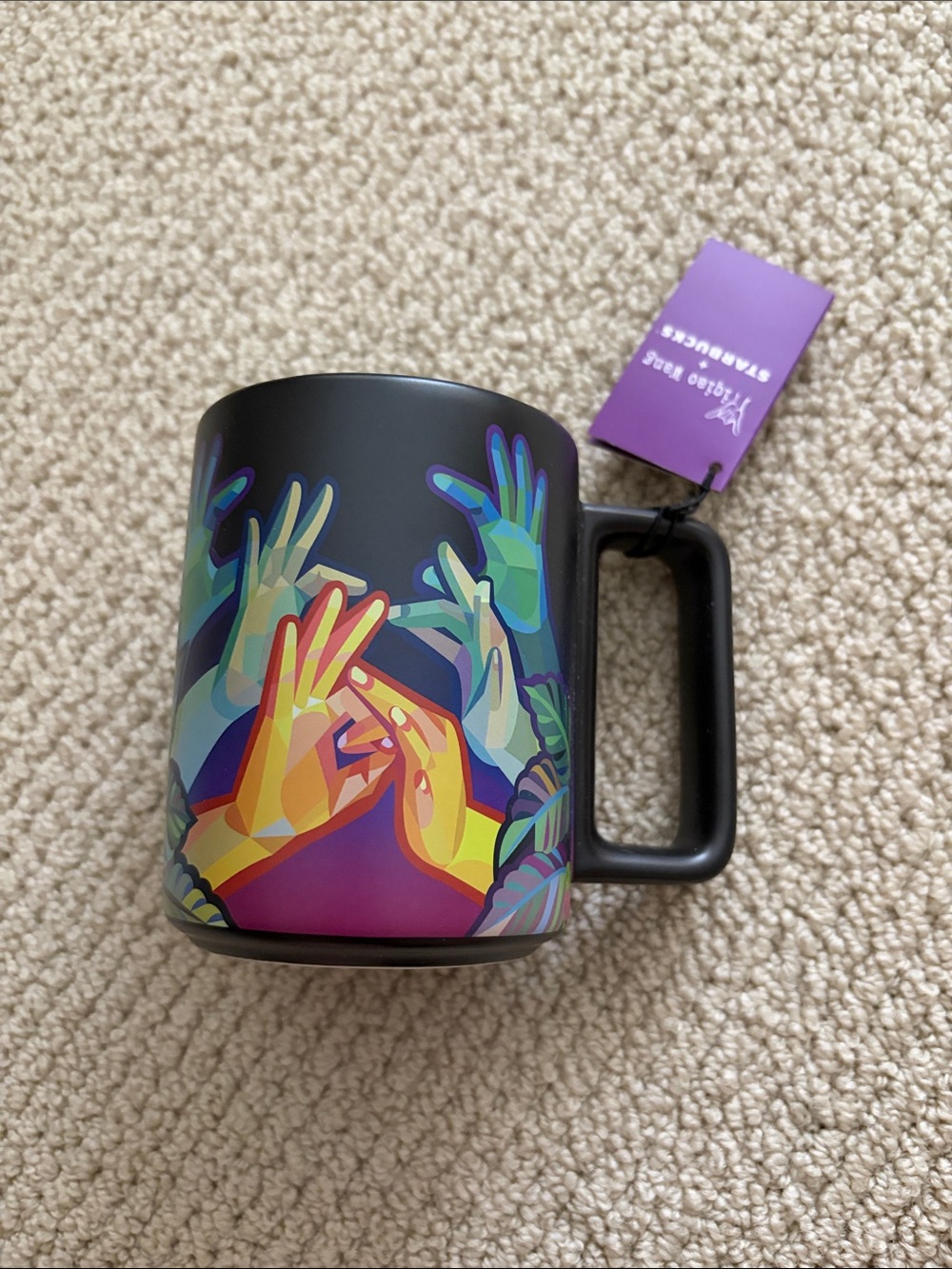 Yiqiao Wang Starbucks Mug Art Graphic Hands Leaves Gradient Travel NWT